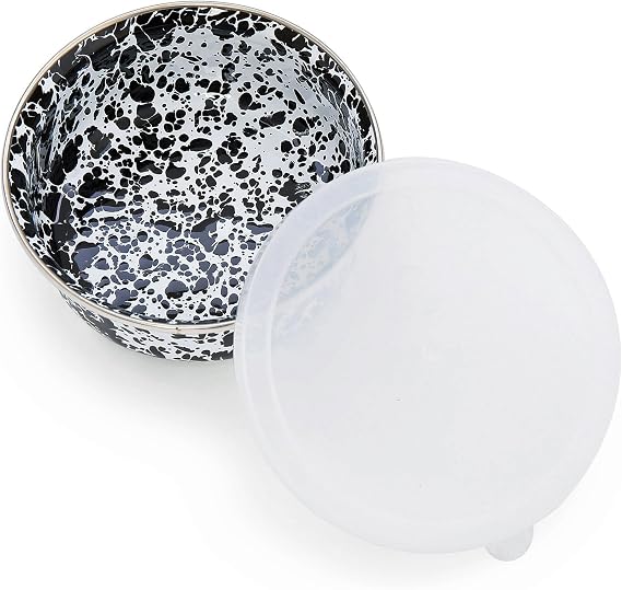 Black Splatter Enamelware Storage Bowl with Lid