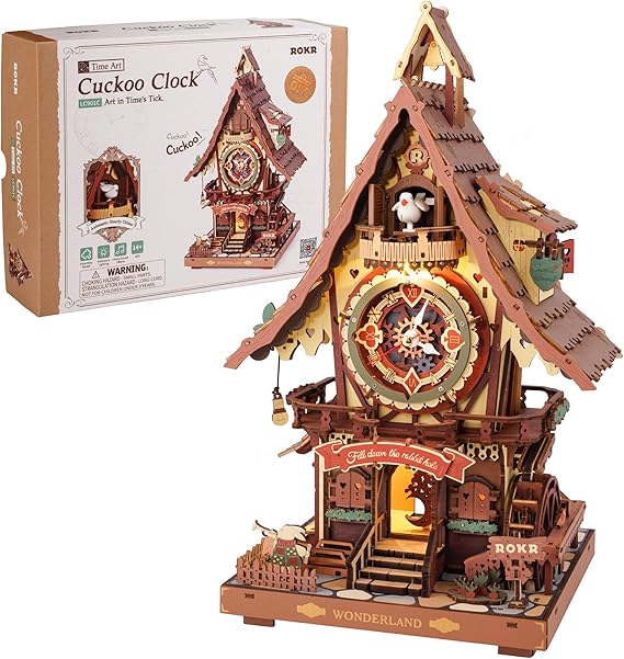 ROKR 3D Puzzle Cuckoo Clock Wooden Model Kits to Build for Adults, Model Kits Craft Gifts and Decoration for Adults, Cuckoo Clock Multi-colored, LC901C