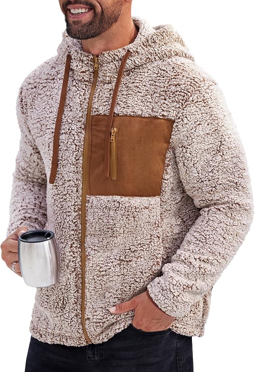 VOGSTART Men's Sherpa Jacket Fuzzy Warm Lightweight Winter Hoodie (S-XXL)