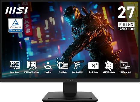 msi PRO MP273L E14 27-inch IPS 1920 x 1080 (FHD) Gaming Office Monitor, 144Hz, Free-Synch, HDR Ready, HDMI, VGA Port,VESA Mountable, Tilt, 4-Side Slim Bezel,1ms, Black