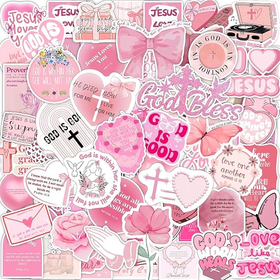 110PCS Pink Bible Verse Stickers Inspirational, Pink Christian Religious Faith Scripture Stickers for Girl Women Inspirational Jesus Quote Praise God Religious Favors Supplies