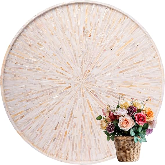 PEMAR 22" Round Mother of Pearl Serving Tray (White Sunlight)