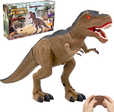 Remote Control Dinosaur for Boys Girls, Realistic Remote Dinosaur with Roaring Sounds, Light Up Eyes and Shaking Head, Walking Dinosaur Toy for Kids Gifts Age 3 T Rex