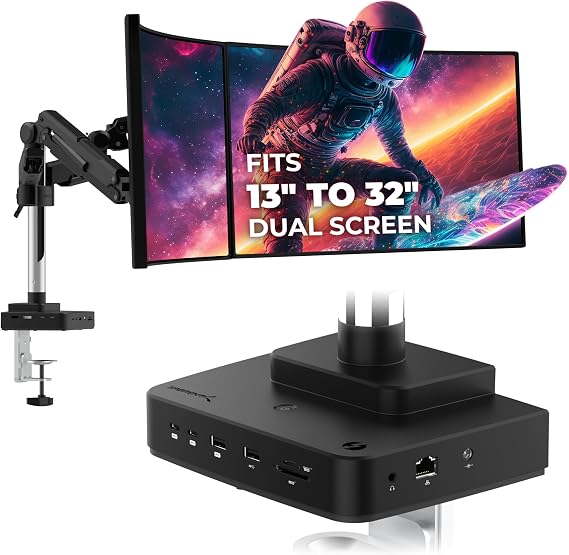 SABRENT Thunderbolt 4 Docking Station with Monitor Desk Mount, Gas-Lift Arm, 4 USB Ports, UHS-II Card Reader, Gigabit Ethernet, HDMI, DisplayPort, 8K/4K, VESA Mount for Monitors up to 32 (DS-T4WA)