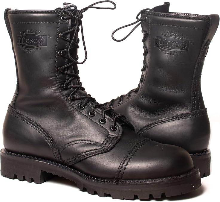 Wesco Stompers Combat Laced Black-Tie Polishable Leather Boots USA