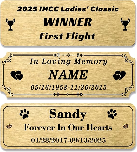 Personalized Engraved Name Plate, Brushed Solid Brass Frame Plaque with Adhesive Backing or Screws Ideal for Trophies, Urns, Picture Frames and More as Custom Name Label or Art Tag, 3" W x 1" H x 0.04" (Thickness)