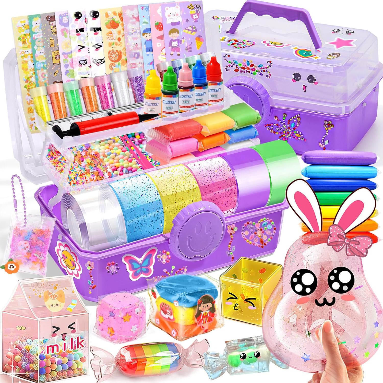 Golray Nano Tape Bubble Kit for Kids, 130 DIY Squishy Maker Kit with NanotapePigmentClayGlitterBeadStickerToolInsturuction, Boys Girls Birthday Gifts Toys for 6 7 8 9 10 11 12 Years Old