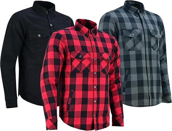 Motorcycle Shirt Men CE Armored Riding Flannel with Shoulder, Elbow & Back Protection Summer Biker Gear