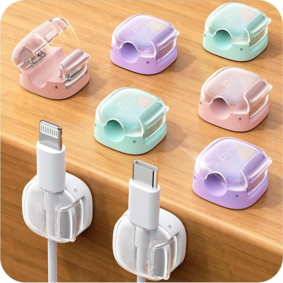 8 Pack Cable Clips, Cord Organizer [1s Lock] Cute Spring Cord Holder | Phone Charger Cord Holder for Nightstand, Girls College Dorm Room Essentials, Home Office Desk Accessories for Women