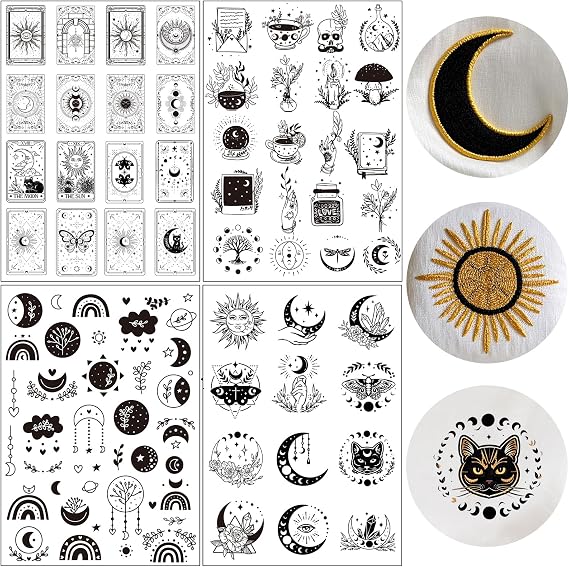 85 Pcs Water Soluble Embroidery Papers, Moon and Sun Embroidery Papers