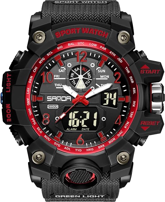 KXAITO Men's Watches Sports Outdoor Waterproof Military Wrist Watch Date Multi Function Tactics LED Alarm Stopwatch