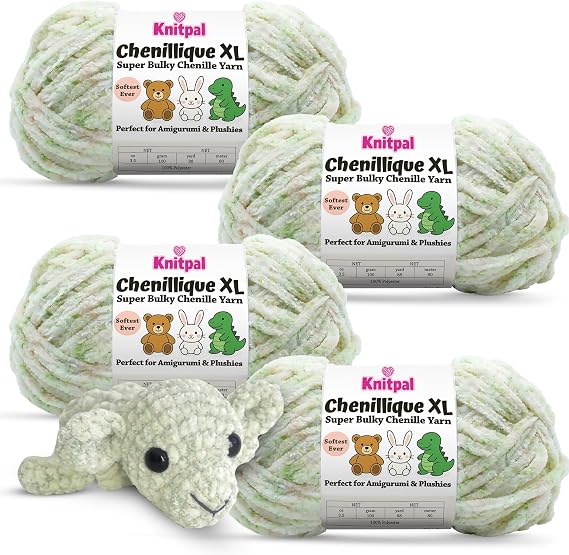 Chenillique XL Plush Velvet Chenille Yarn #6 Super Bulky 4-Pack (352 Yards / 400 g) Variegated Yarn for Plushies, Blankets, Amigurumi & Accessories - Spring Haze