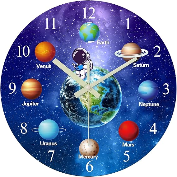 Silent Wall Clock Non Ticking 14 Inch Decorative Wall Clocks Battery Operated Blue Glow in The Dark Clock for Teen Bedroom