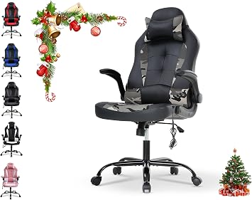 Gaming Chair, Video Game Chair, Cheap Computer Gaming Chair PU Leather High Back PC Gaming Chair Ergonomic Racing Swivel Office Desk Chair with Headrest and Lumbar Support for Adults Kids Camo