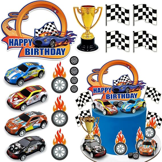 24 PCS Race Car Themed Cake Toppers Happy Birthday Cake Decoration