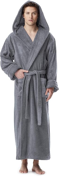 Arus Men's Hood'n Full Ankle Length Hooded Turkish Cotton Bathrobe