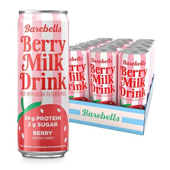Barebells Protein Milk Drink Berry, 24g Protein, No Added Sugar, Smooth Ultra-Filtered Milk, 11.2 fl oz (330ml), 12 Pack