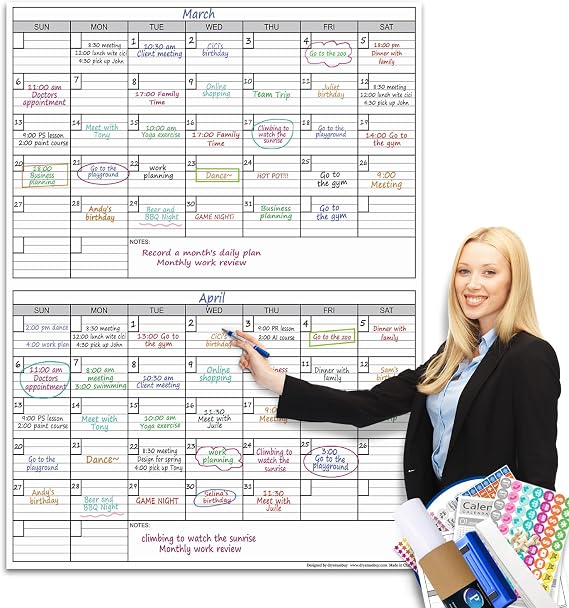 Large Dry Erase Board Calendar for Wall,Jumbo 2 Month Whiteboard 38 x 50 in | Extra Large Giant Huge Two Monthly Laminated Erasable Schedule,Big Oversized 60 Days Reusable Vetical Blank Poster for Family