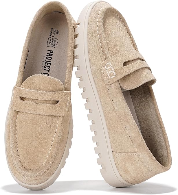 Project Cloud 100% Genuine Leather Slip-On Loafers for Women (Filide1) | Memory Foam Insole Lightweight Womens Loafers - Non-Slip Moccasins Comfortable Casual Footwear - Comfortable Loafers Women