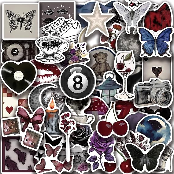 50Pcs Dark Aesthetic Sticker Pack,Y2K Cool and Trendy Waterproof Vinyl Decals for Laptops, Water Bottles, Skateboards and Scrapbooks, a Fun Goth Grunge Gift for Teens and Adults