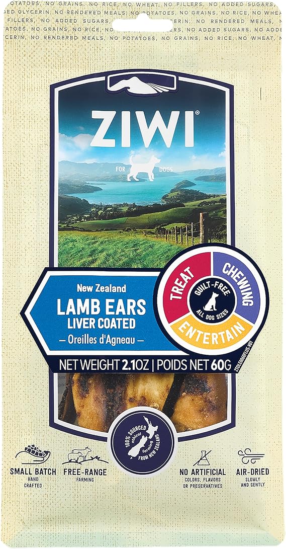 ZIWI Dog Chews and Treats Lamb Ears - All Natural, Air-Dried, Single Protein, Grain-Free, High-Value Treat, Snack, Reward 2.1 Ounce (Pack of 1)