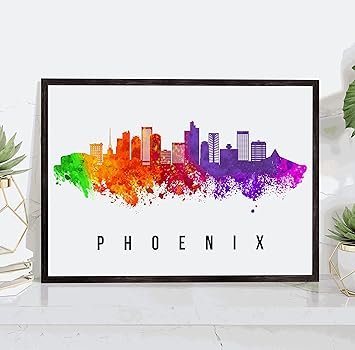 Phoenix Skyline Arizona Poster, Phoenix Cityscape Painting, Phoenix Arizona Poster, Arizona Cityscape and Landmark Print, Arizona Home Wall Art, Office Wall Decor - 12x18 Inches
