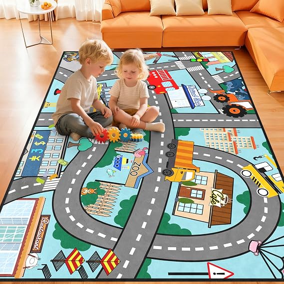 Car Rugs for Kids - Kids Caepet for Playroom 2'5''4' Car Track Rug City Life Road Rug for Playroom Living Room Bedroom Classroom Decor