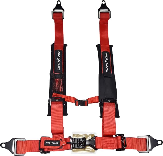 PROGUARD Red 4-Point Harness with 2" Nylon Straps - Universal Off-Road Safety Belt fits Polaris, Can-Am, Kawasaki, Yamaha UTVs, ATVs, Side-by-Sides