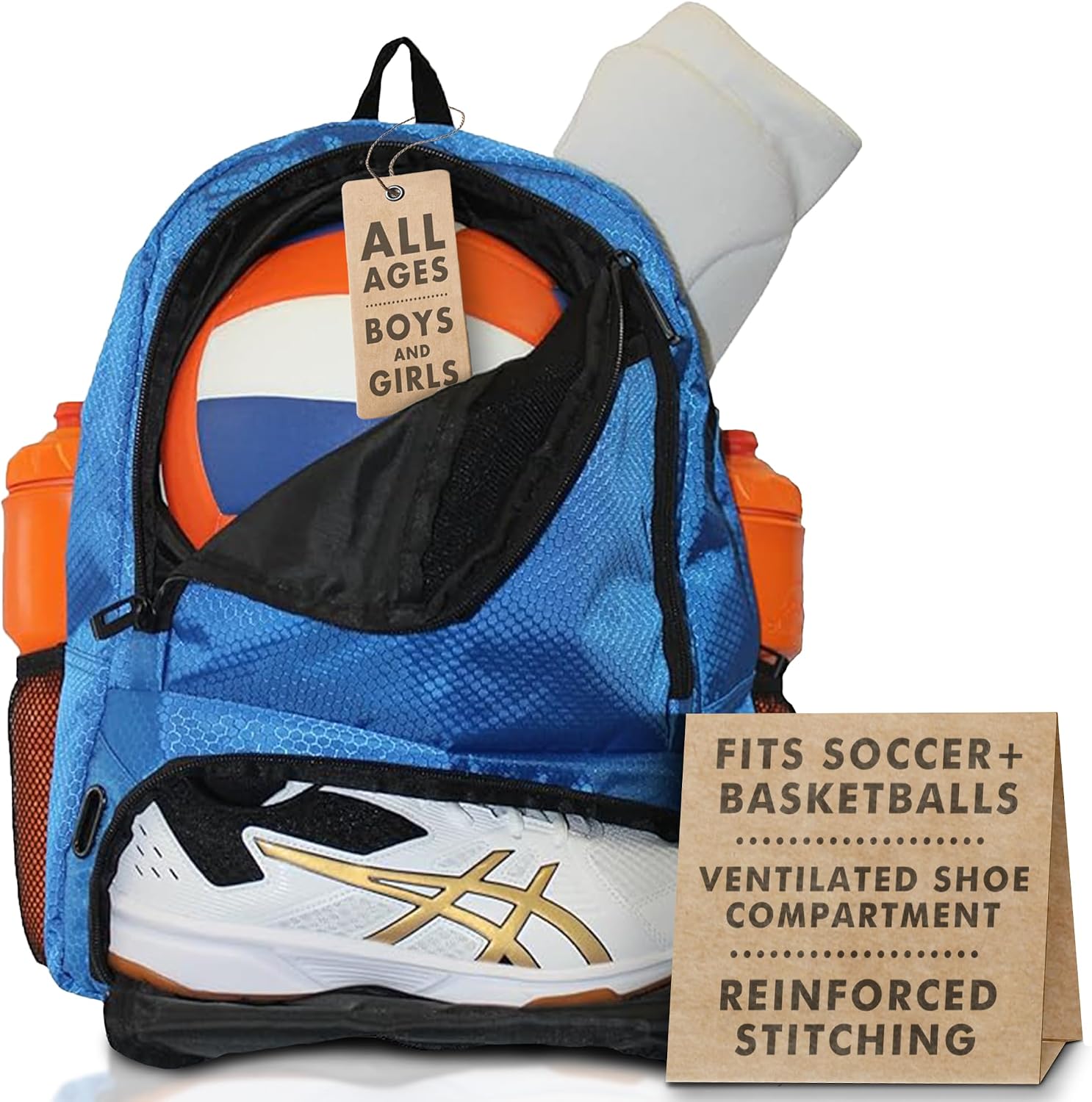ERANT Athletic Backpack - Large Sports Soccer & Basketball Bag - Separate Ball & Cleat Compartment - Durable Design - Boys & Girls - For Soccer, Basketball, Volleyball and Gym Equipment - BlueBlack