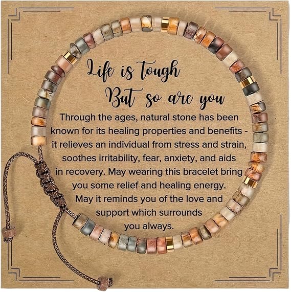 Inspirational Healing Stone Bracelet for Women - Life is Tough But So Are You Motivational Gift for Women Best Friends Sisters Girls - Get Well Soon Encouragement Sympathy and Recovery Gift