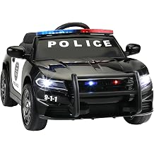 TOBBI 12V Kids Police Car Ride on with Remote Control, Battery Powered Vehicle Electric Car for Kids wSiren Flashing Light, Megaphone, Car Keys, USB, Music, Spring Suspension, Pull Rod, Black