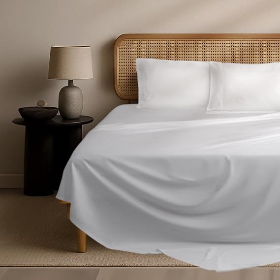 EPITEX Solid 4 Piece Queen Sheet Set - Viscose Derived from Bamboo, 1400 Thread Count, Breathable and Cooling Bed Sheets Set, Luxurious Silky Bedding for Hot Sleeper, Deep Pocket Up to 16'', White