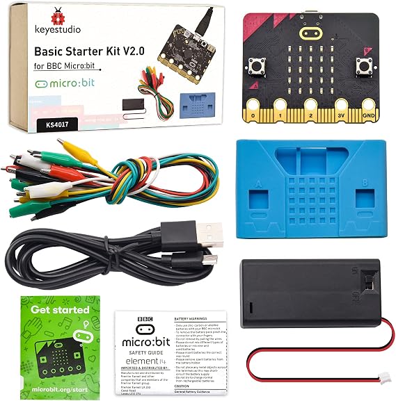 KEYESTUDIO BBC Micro:bit Basic Starter Kit with Micro Bit V2.2 Graphical Programming Built-in Bluetooth Compass Motion Detection LED Display Coding for 14+ Teenagers