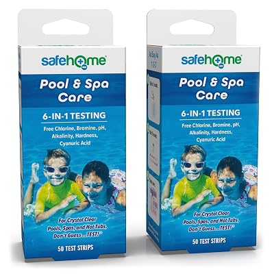 Safe Home® 6-Way Pool & Spa Care – 100 Medical Grade Strips Test Freshwater – Chlorine, Bromine, pH, Alkalinity, Hardness, Cyanuric Acid