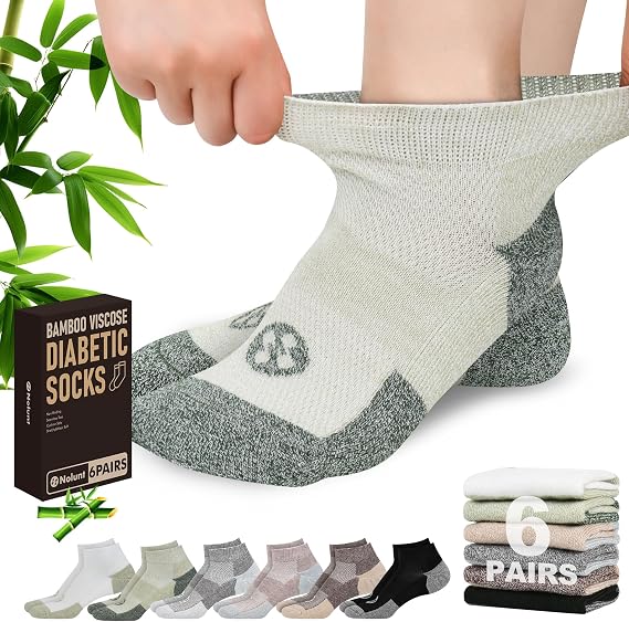Diabetic Socks for Men,6 Pairs Low Cut Diabetic Neuropathy Socks for Men 9-12/10-13(Dark Grey+Coffee+White+Black+Yellowish Green+Tan-Large)
