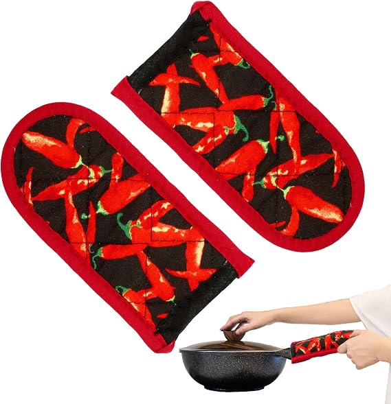 Pot Handle Covers, 2 Pack Skillet Handle Cover, Pot Cover Handle, Hot Skillet Handle Cover Holder, Cast Iron Pot Holder Sleeve, Cast Iron Handle Cover, Heat Proof Pot Sleeve for Pot Handle, Red Pepper