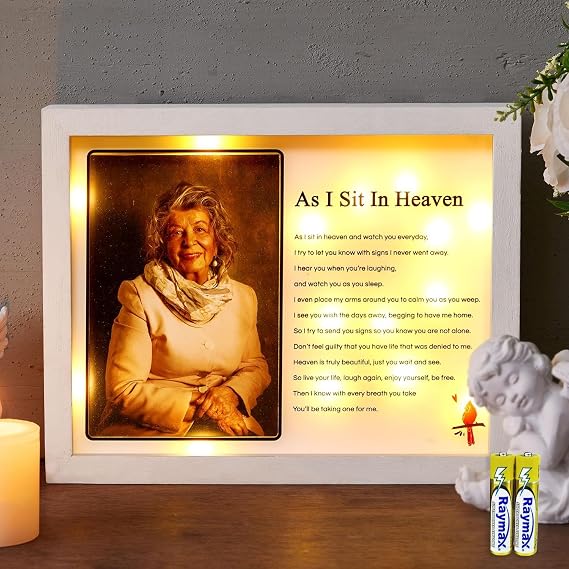 WOODEXPE Sympathy Gift 8" x 10" LED Memorial Shadow Box Memorial Gift for Losing a Loved One - Like Sitting in Heaven