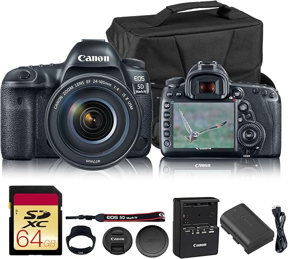 Canon EOS 5D Mark IV DSLR Camera with 24-105mm Lens (1483C010) Bundle | For Photography & Video | 30.4MP Full-Frame DSLR Camera | 4K Video | Dual Pixel CMOS AF + 64GB Memory Card + Camera Bag