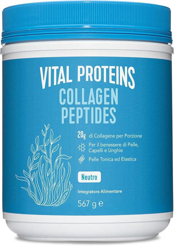 Vital Proteins Collagen Peptides Powder Supplement (Type I, III) - Collagene idrolizzato - Non-GMO - Senza latticini e glutine - 20g per porzione - Non aromatizzato 567g Canister
