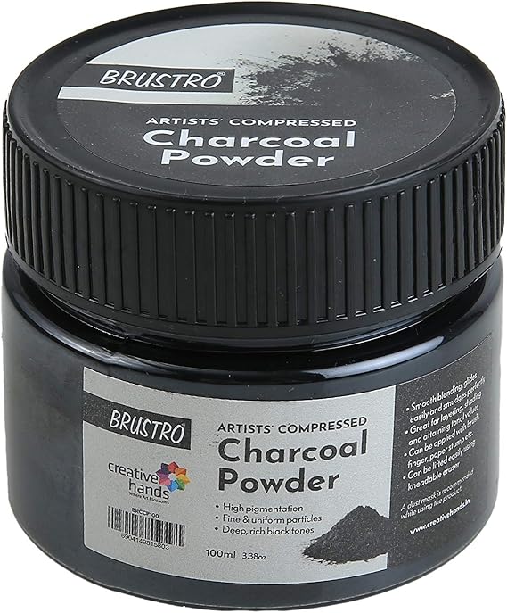 BRUSTRO Artists Compressed Charcoal Powder 100 ml. | Richest Black Tone, Ideal for Layering, Shading, Drawing, Sketching, Mixed Media Art, Fine Art Students, Professionals.