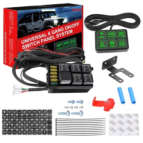 6 Gang Switch Panel Kit, Auto Power Plus Circuit Control Box Relay System Universal ON-Off Touch Switch Box for Car Marine Boat ATV UTV Truck