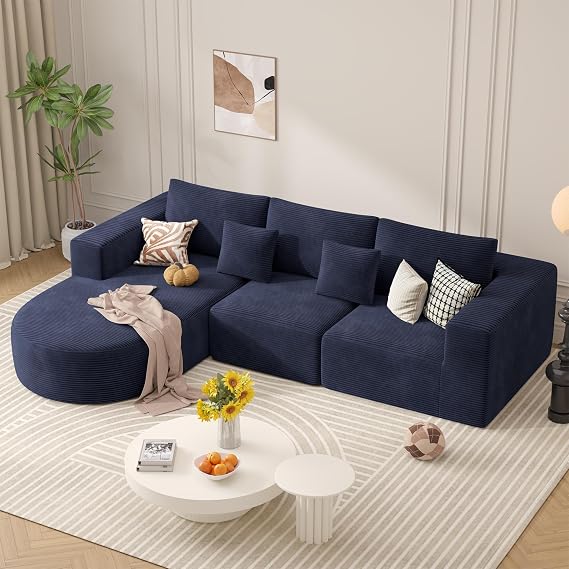 L-Shaped Boneless Couch,104" Couches for Living Room with Curved Chaise,Modular Sectional Sofa with Deep Seat,Modern Cozy Cloud Compression Sofas,No Assembly Required(Blue) 1PCS