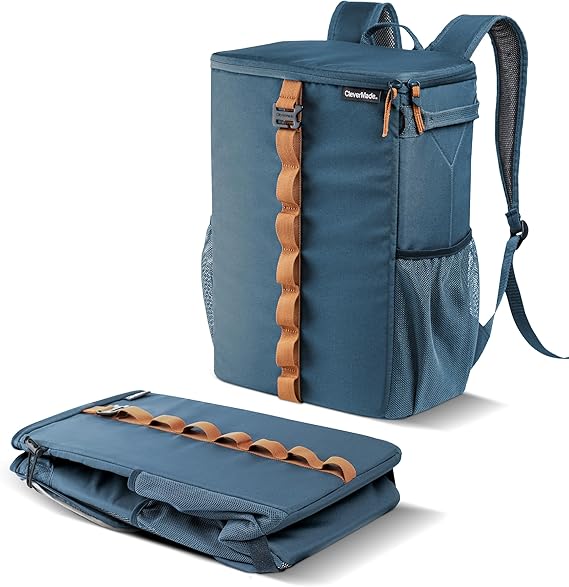 CleverMade Tahoe Collapsible Backpack Cooler, Holds Up to 24 Cans, Ocean | Carry Cold Drinks Hands-Free All Day | Six-Layer Insulation and a Leakproof Liner Pair with Padded Straps and Side Pockets