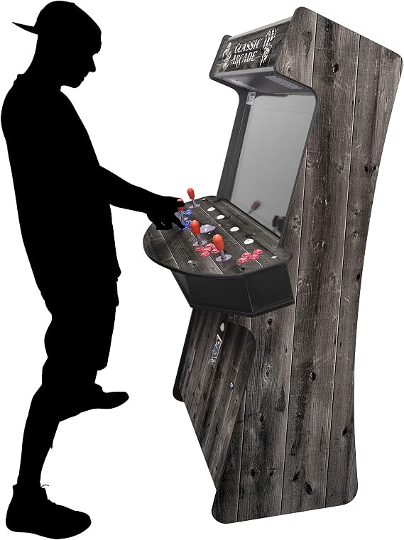 Creative Arcades Full Size Stand-Up Commercial Grade Arcade Machines | 4 Player | 4500 Games | 32" LCD Screen | 4 Sanwa Joysticks | Trackball | Woodgrain | 2 Stools Included |
