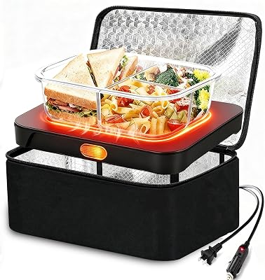 Portable Oven Electric Lunch Box Food Heater 12V24V110V 3-In-1 Car Food Warmer,Mini Portable Microwave Heated Lunch Box Warmer for Office,Car,Truck,Travel,Home Black
