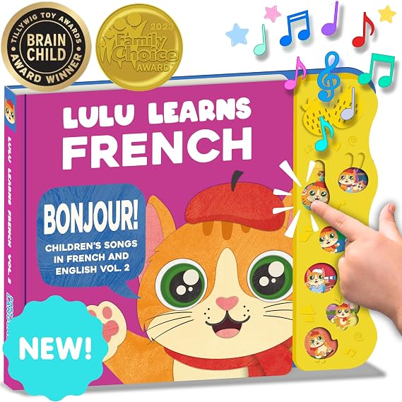 Vol. 2 Interactive Sound Board Book for Toddlers 1-3, Bilingual English & French Songs & Music, Talking Musical Learning Toy and Gift for Babies & Kids