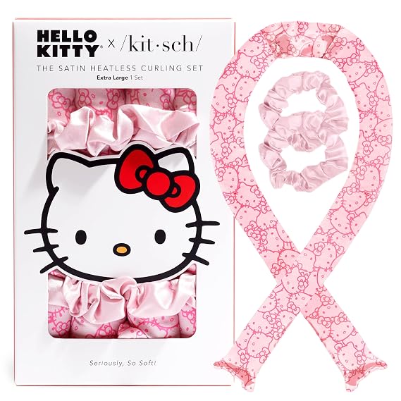 Hello Kitty x Kitsch Heatless Curls Overnight Set Pink Kitty Faces