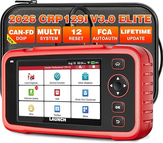 LAUNCH CRP129I V3.0 OBD2 Scanner,12 Reset Car Diagnostic Tool,FCA AutoAuth | Diagnostic Scanner for ABS/SRS/AT/ENG,TPMS/Oil/EPB/SAS/BMS/DPF/Throttle,Injector Coding,Lifetime Free Update