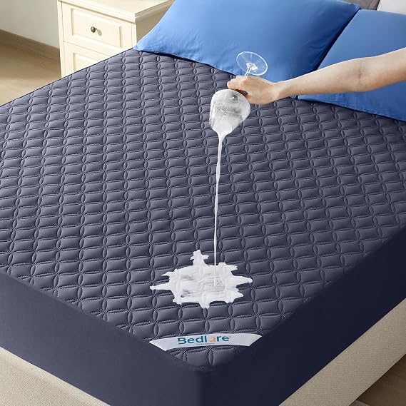 BEDLORE Waterproof Full Size Mattress Protector, Deep Pocket Fit, Washable | Soft Noiseless Breathable Bed Mattress Cover Pad, Fits 6-15 Inch Deep Mattresses, Ideal for Home Bedroom, Hotel, Navy Blue