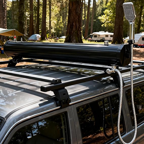 Road Shower & Overland Water Tank Combo 20L, Roof Rack Water Tank for Vehicles and Trucks, Pressurized System for Camping Shower, Pet Cleaning & Beach Use 18L